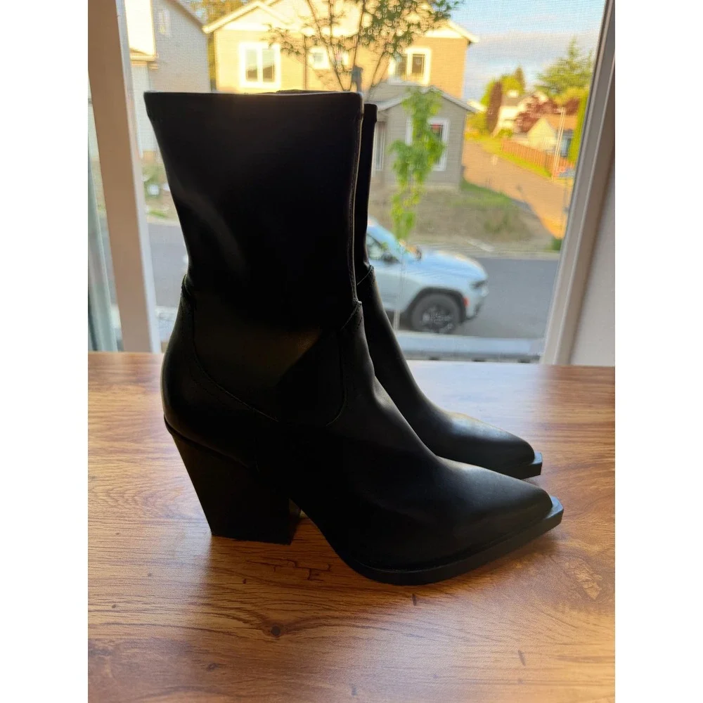 Dolce Vita Black Rutger Leather Pointed Toe Block Heel Booties Sz 7 NWOTS - Picture 5 of 10